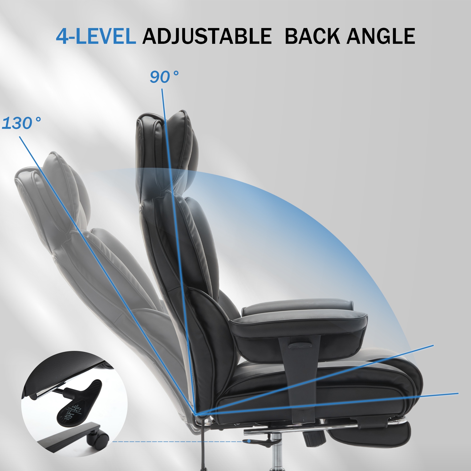 Office Chair With Foot Rest And Waist Lumber Support, Ergonomic Gaming Chair With Adjustable Height Headrest, High-Back Leather Reclining Chair For Home, Black_voghion.com